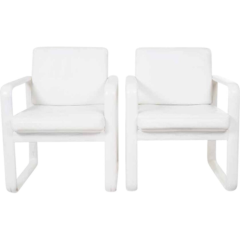 Pareja de sillones vintage de cuero blanco de Burkhard Vogtherr para Rosenthal, Alemania