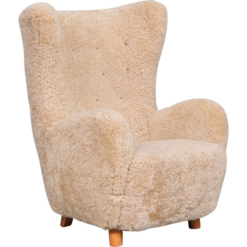 Sillón danés vintage de piel de oveja Teddy Bear de Mogens Lassen, 1960