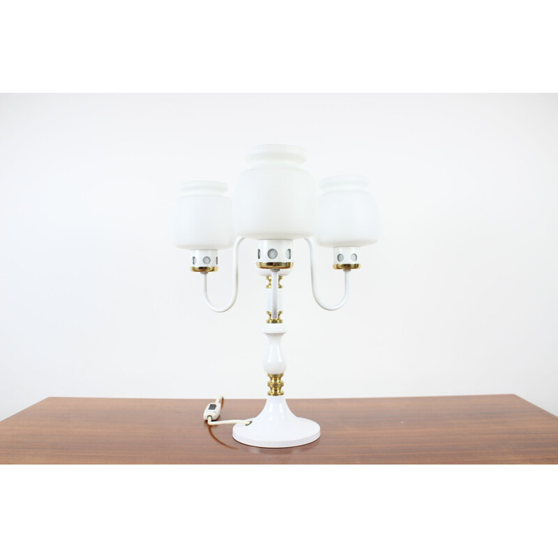Pair of vintage glass and brass table lamps by Drukov Up, Czech 1970