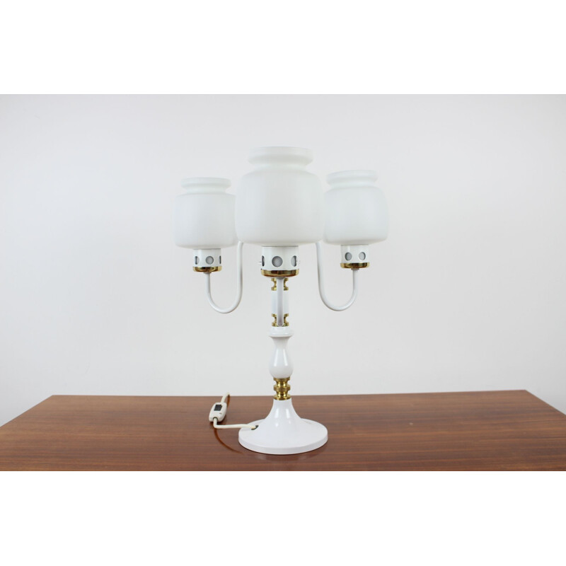 Pair of vintage glass and brass table lamps by Drukov Up, Czech 1970