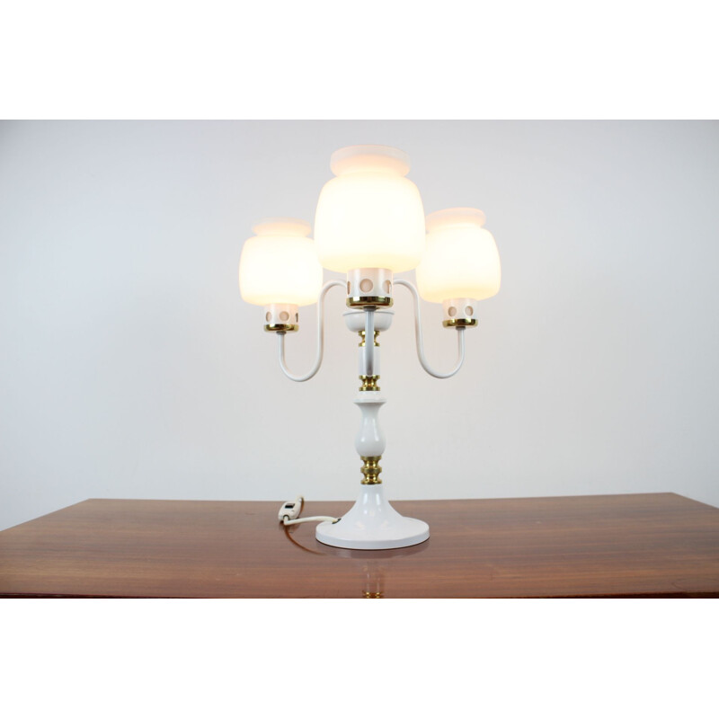 Pair of vintage glass and brass table lamps by Drukov Up, Czech 1970