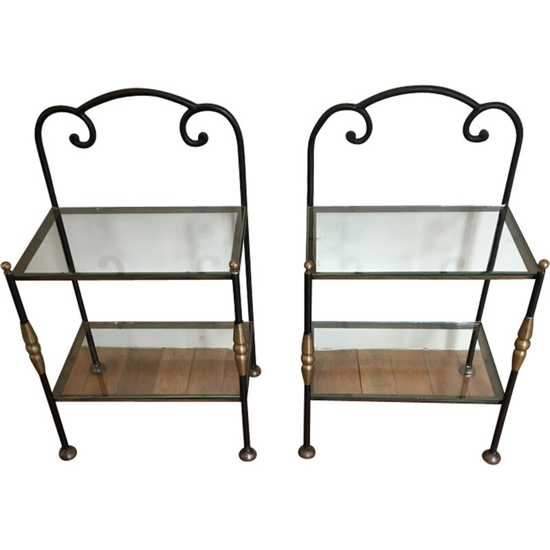 Pair of side tables in forged iron - 1950s