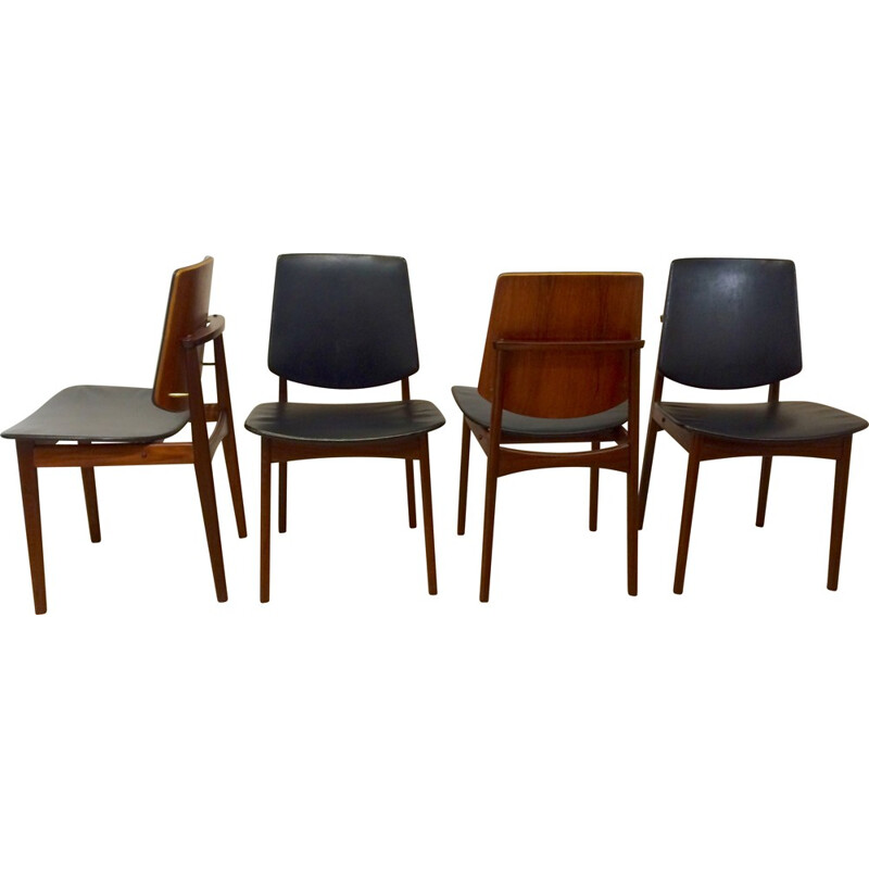 Set of 4 chairs in teak and vinyl, Arne HOVMAND OLSEN - 1960s