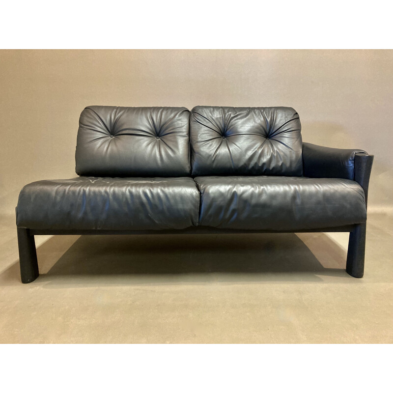 Vintage modular 5-seater sofa in black leather, 1960s