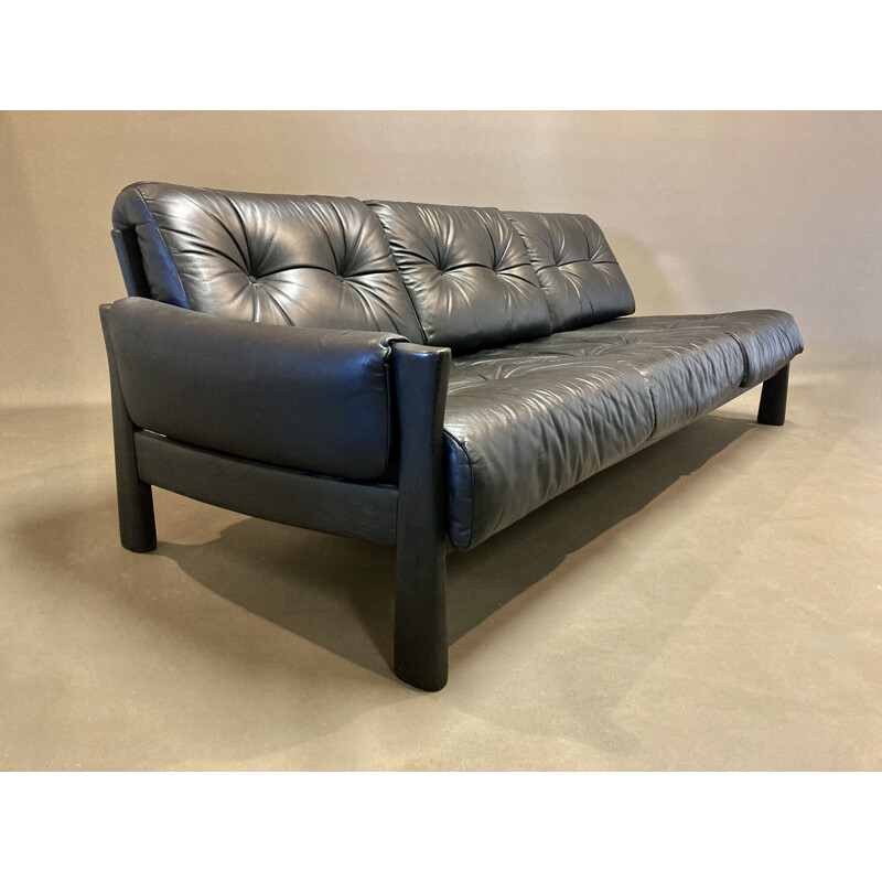 Vintage 5-Sitzer-Modulsofa aus schwarzem Leder, 1960