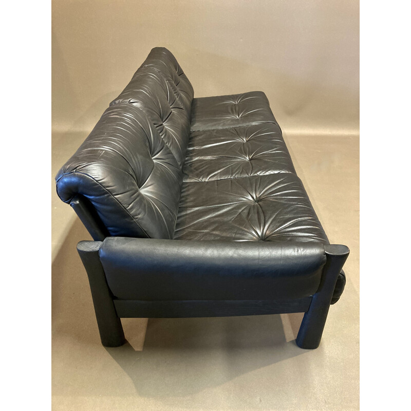 Vintage modular 5-seater sofa in black leather, 1960s