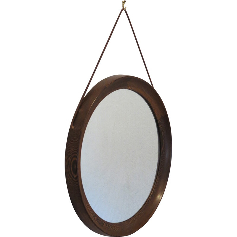 Round Swedish mirror in wenge - 1960s