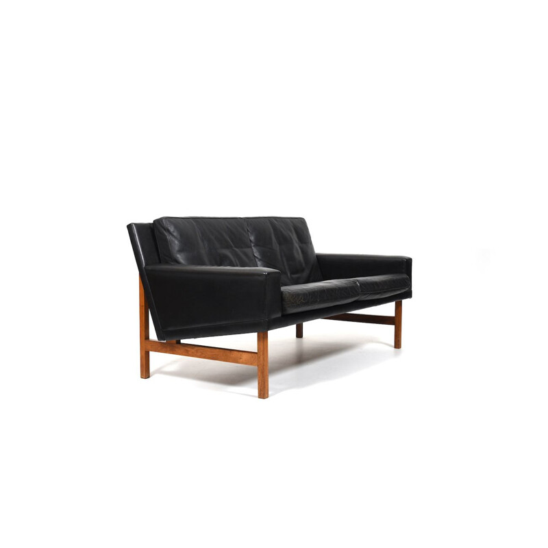 Vintage black leather sofa by Sven Ellekaer for Rolschau Møbler, Denmark 1960s