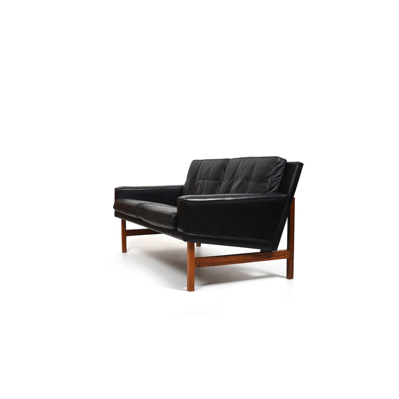 Vintage black leather sofa by Sven Ellekaer for Rolschau Møbler, Denmark 1960s