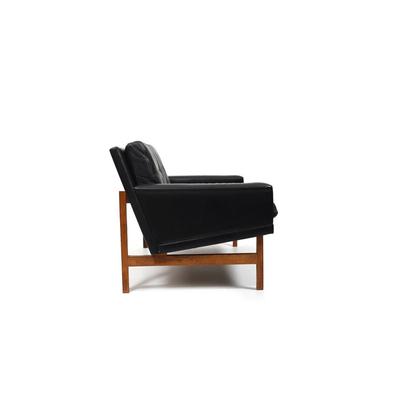 Vintage black leather sofa by Sven Ellekaer for Rolschau Møbler, Denmark 1960s