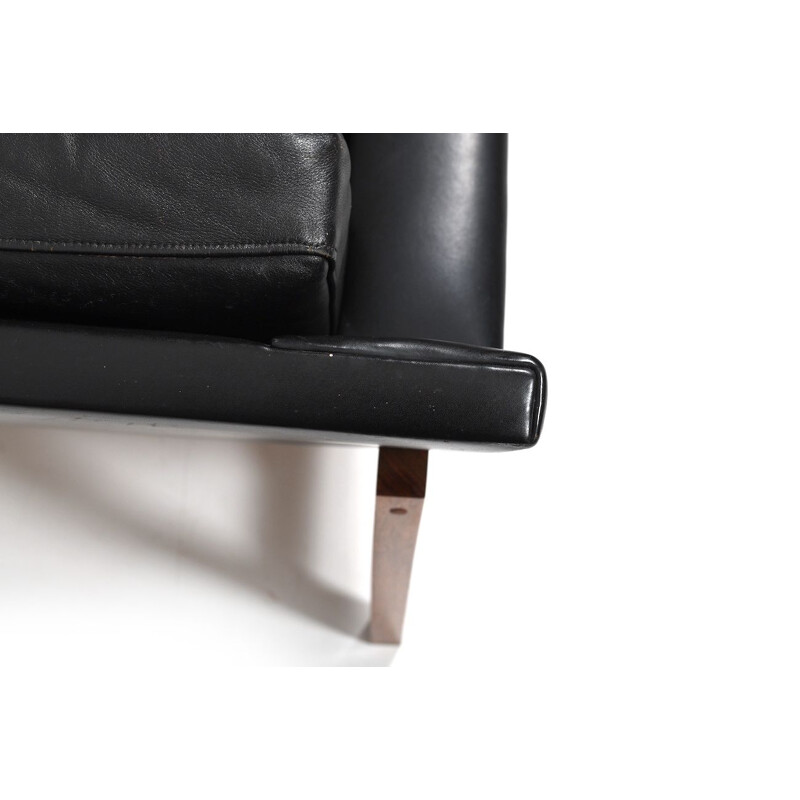 Vintage black leather sofa by Sven Ellekaer for Rolschau Møbler, Denmark 1960s