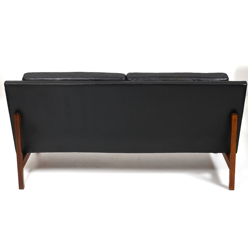 Vintage black leather sofa by Sven Ellekaer for Rolschau Møbler, Denmark 1960s