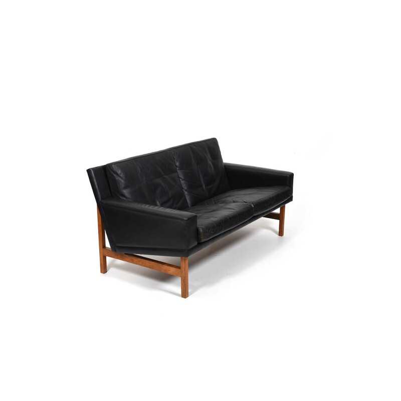 Vintage black leather sofa by Sven Ellekaer for Rolschau Møbler, Denmark 1960s