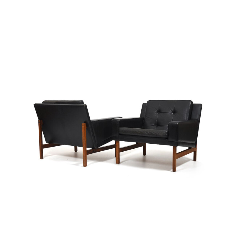 Danish vintage black leather living room set by Sven Ellekaer for Rolschau Møbler, 1960s