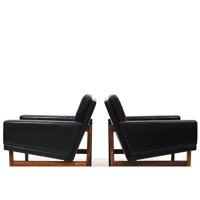 Danish vintage black leather living room set by Sven Ellekaer for Rolschau Møbler, 1960s