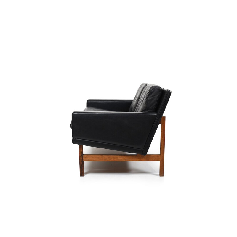 Danish vintage black leather living room set by Sven Ellekaer for Rolschau Møbler, 1960s