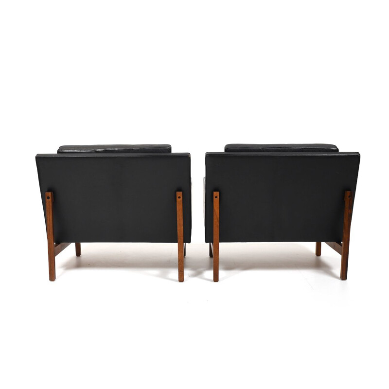 Danish vintage black leather living room set by Sven Ellekaer for Rolschau Møbler, 1960s