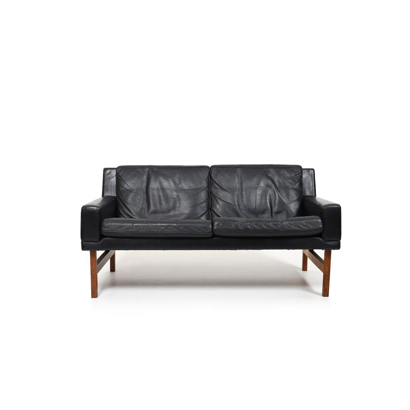 Danish vintage black leather living room set by Sven Ellekaer for Rolschau Møbler, 1960s