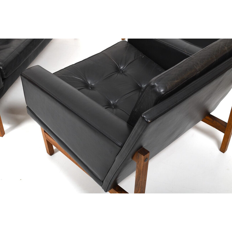 Danish vintage black leather living room set by Sven Ellekaer for Rolschau Møbler, 1960s