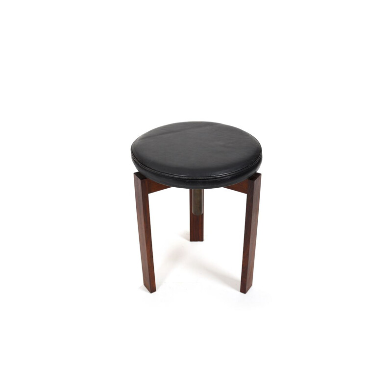 Vintage height-adjustable Danish stool with black leather, 1960