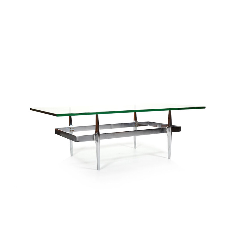 Mid century glass and chromed steel Soafa coffee table, 1960s