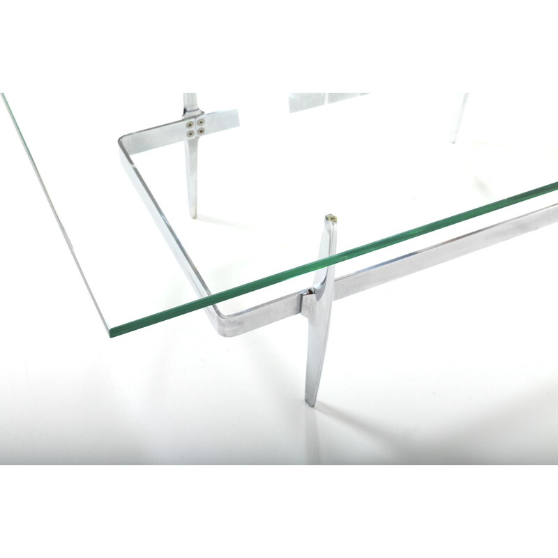 Mid century glass and chromed steel Soafa coffee table, 1960s
