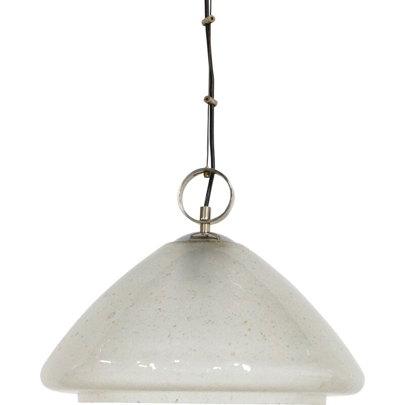 Lampada a sospensione vintage in vetro bianco, 1970