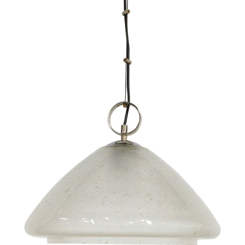 Lámpara de suspensión vintage de cristal blanco, 1970