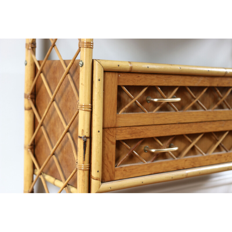Vintage rattan bookcase by Louis Sognot, 1960