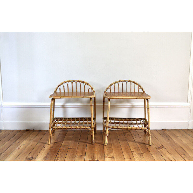 Pair of vintage rattan night stands, 1960