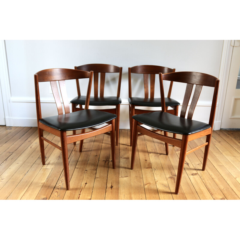 Set van 4 Scandinavische vintage teakhouten stoelen, 1960