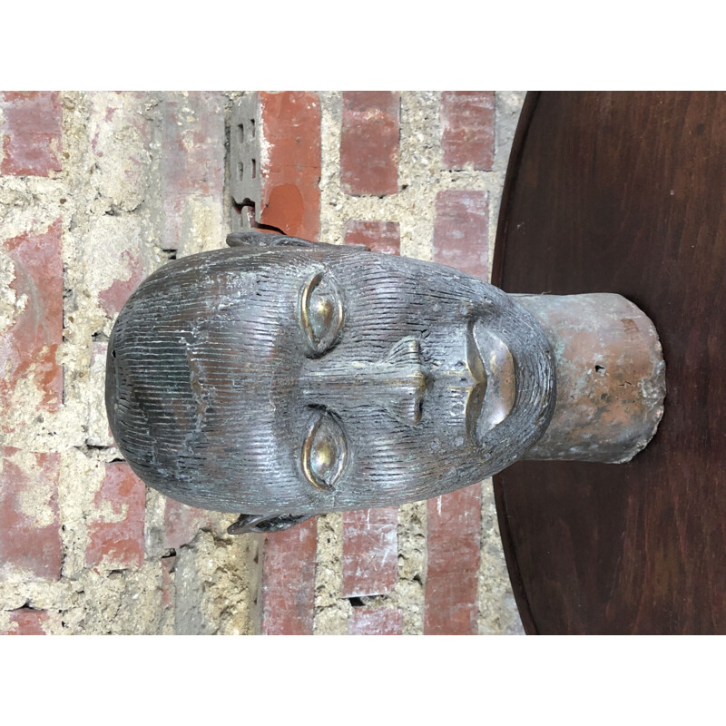 Vintage Oba head in patinated Ife bronze from Benin