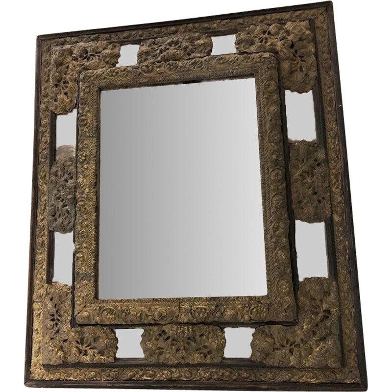 Black vintage fireplace mirror with bezels