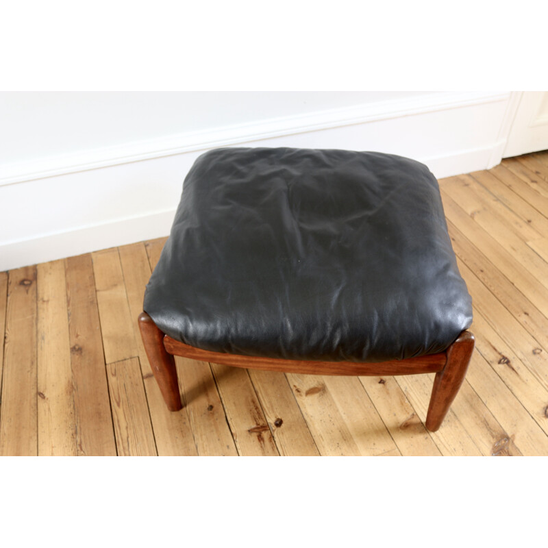 Scandinavian vintage leather armchair and ottoman, 1960