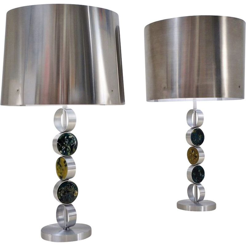 Pair of vintage raak table lamps in steel and glass, The Netherlands 1972