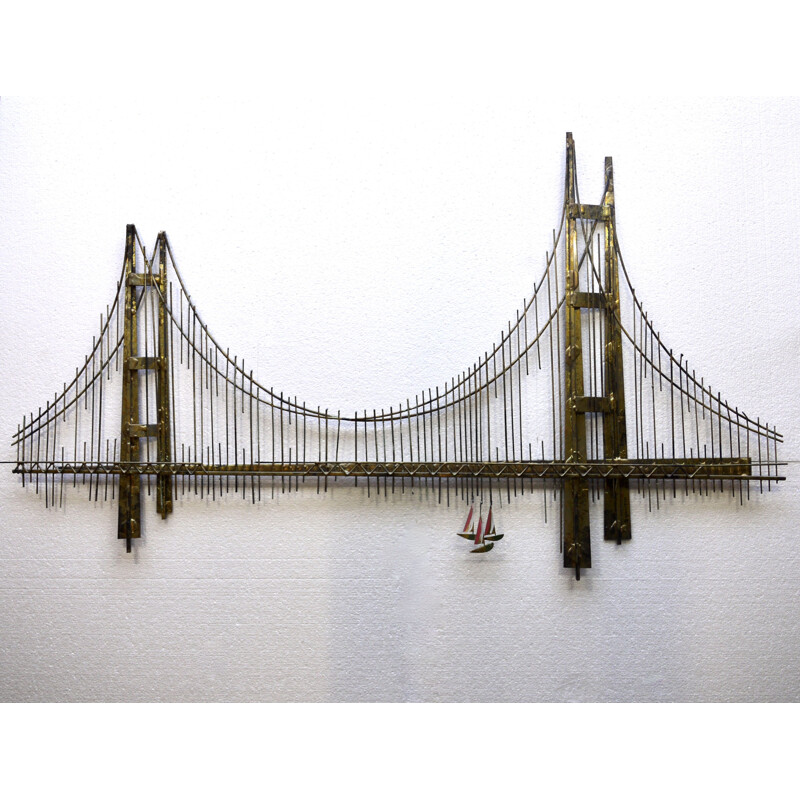 Vintage golden gate bridge brutalist wall Art by Curtis Jeré, 1970s