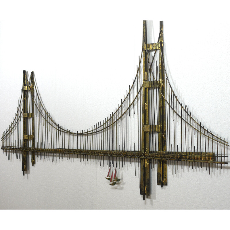 Arte mural Brutalista Vintage Golden Gate Bridge de Curtis Jeré, 1970