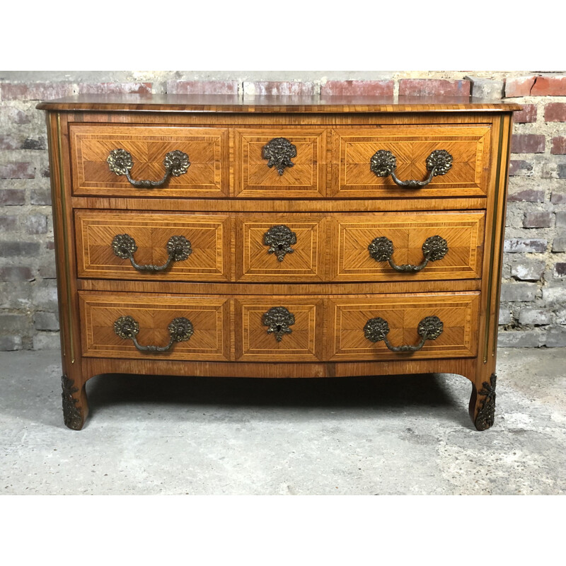 Vintage chest of drawers in marquetry veneer, 1940s