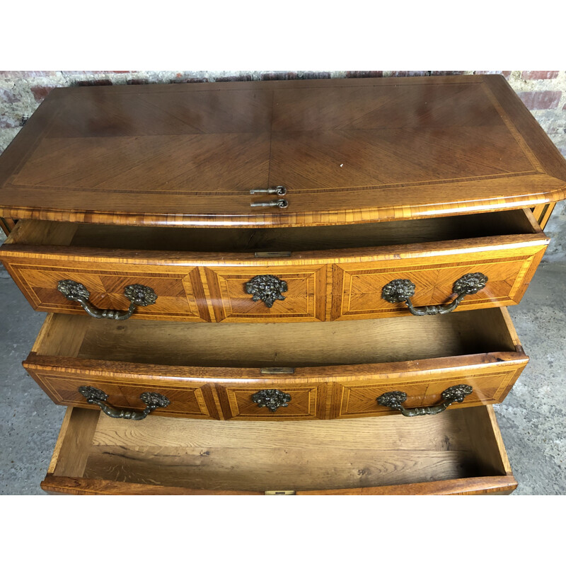 Vintage chest of drawers in marquetry veneer, 1940s