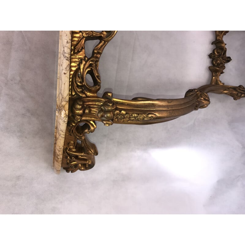 Console vintage en bois dorée et marbre