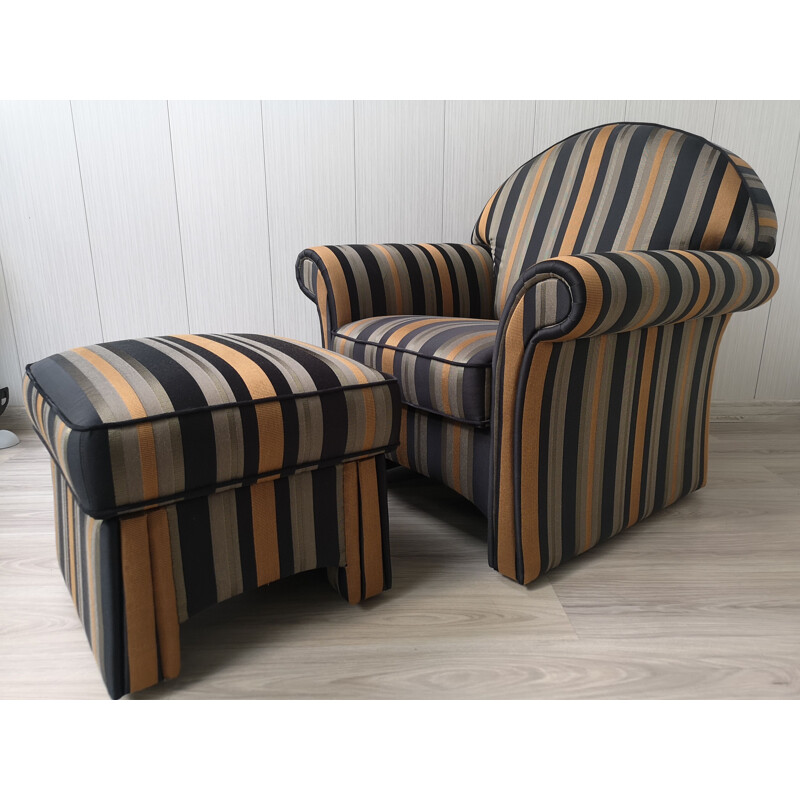 Vintage stoffen fauteuil met voetsteun, Duitsland