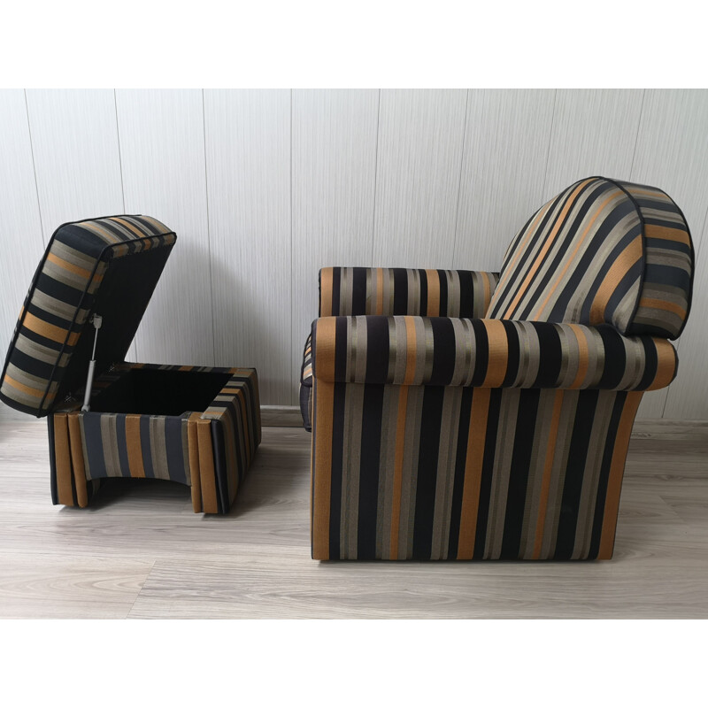 Mid-century fabric armchair with footrest, Germany