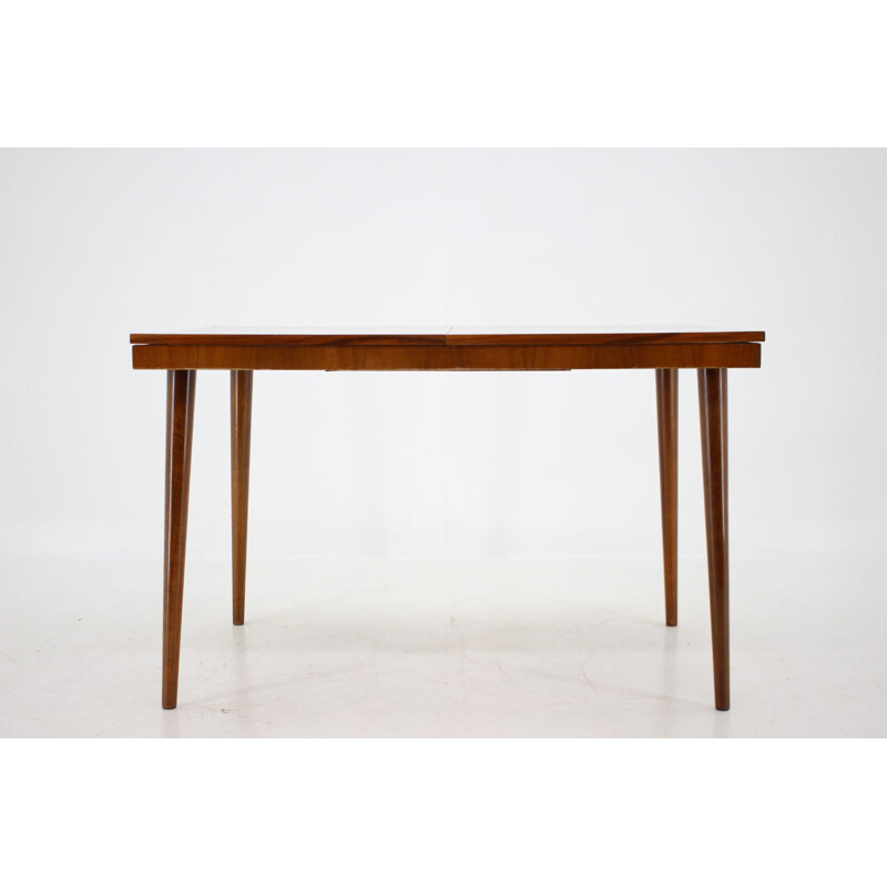 Vintage walnut extendable dining table in gloss finish, Czechoslovakia 1960s