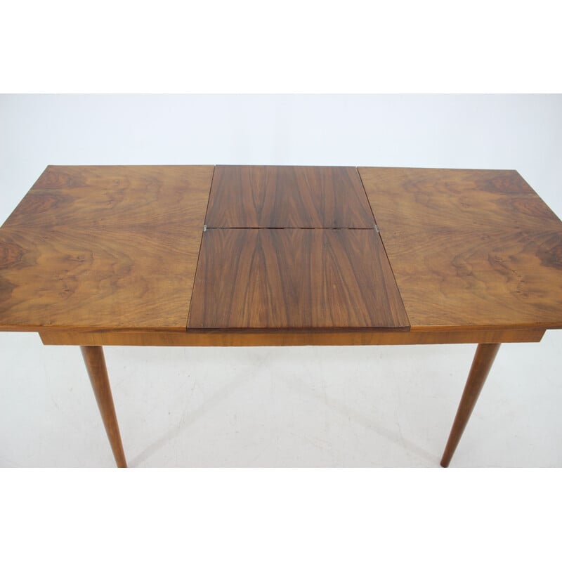 Vintage walnut extendable dining table in gloss finish, Czechoslovakia 1960s