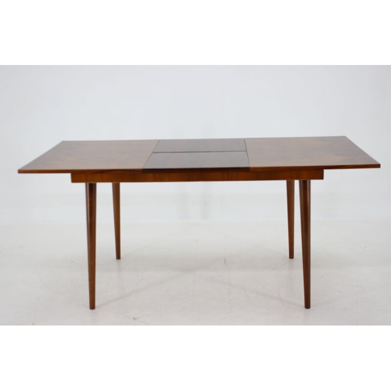 Vintage walnut extendable dining table in gloss finish, Czechoslovakia 1960s