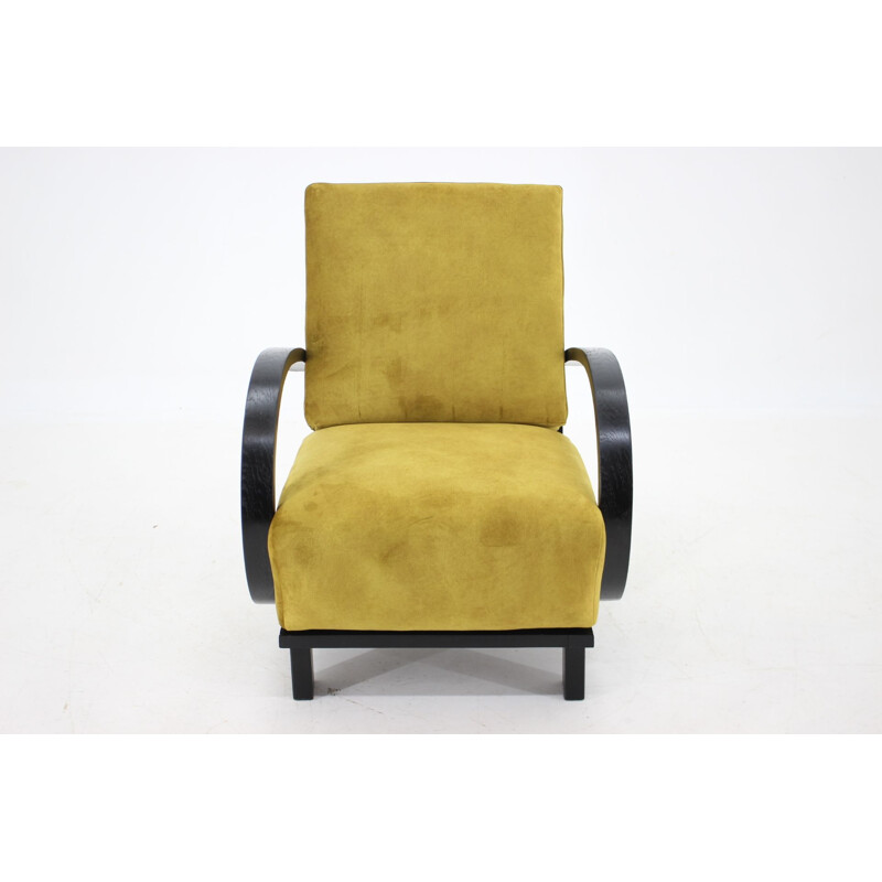 Art deco vintage armchair in velvet fabric, Czechoslovakia 1940s