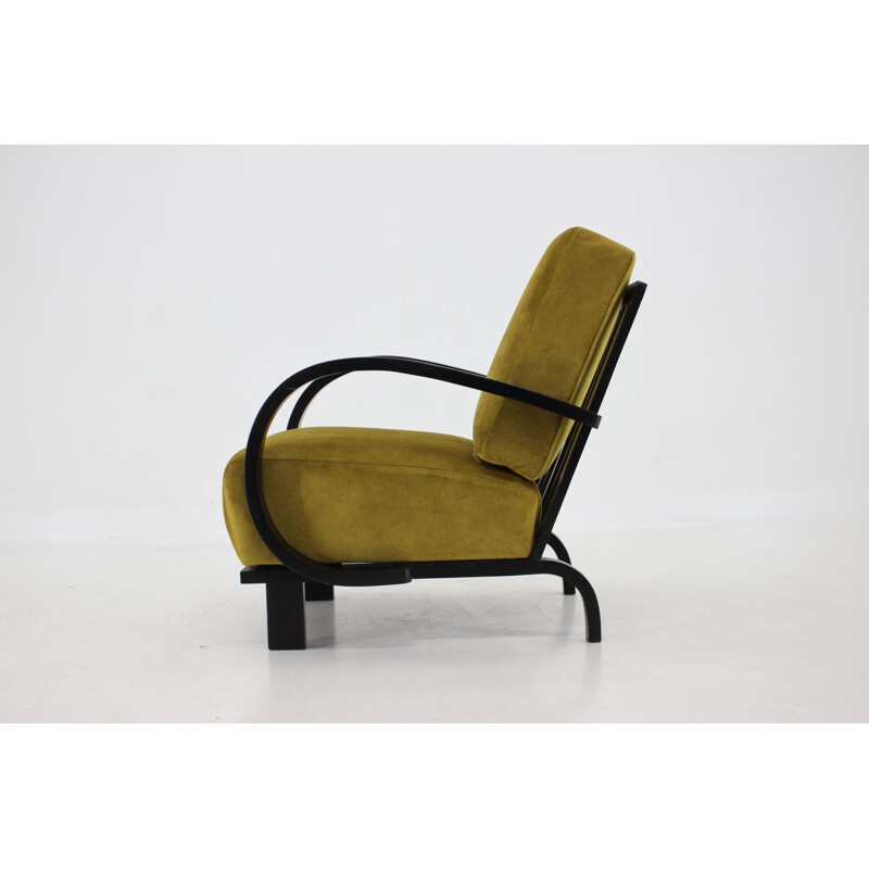Art deco vintage armchair in velvet fabric, Czechoslovakia 1940s