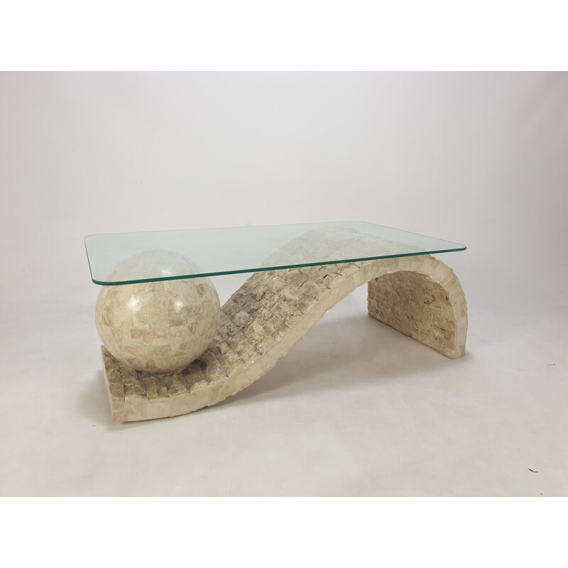 Table basse vintage en pierre de mactan par Magnussen Ponte, 1980
