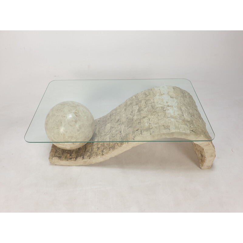 Vintage mactan stone coffee table by Magnussen Ponte, 1980