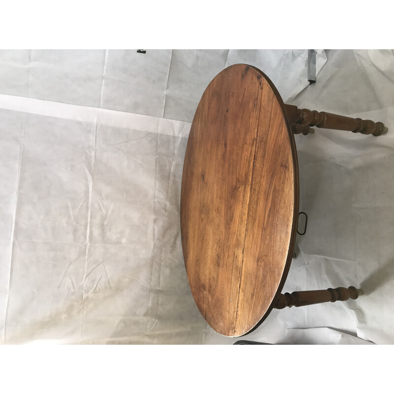Tavolo ovale vintage in legno con 2 foglie